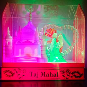 MFC Couple Making Love to Each Other with Colorful Light Lit up in Front of Taj Mahal Suitable for Floor,Table,Bedroom,Gifts (Plastic,Multicolor)